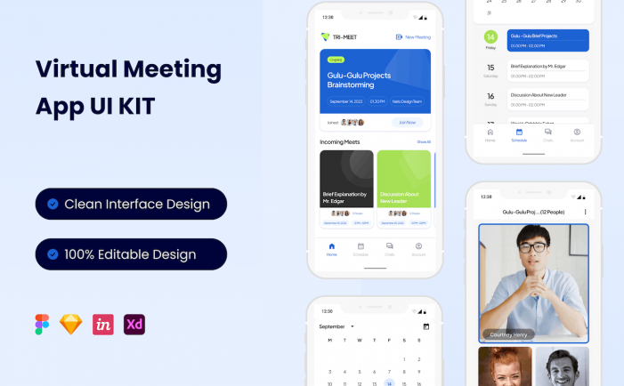 虚拟会议移动应用 App UI Kit (FIG,SKETCH,XD)免费下载