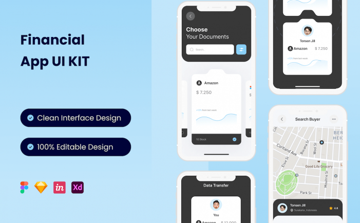 金融移动应用App UI Kit (FIG,SKETCH,XD)